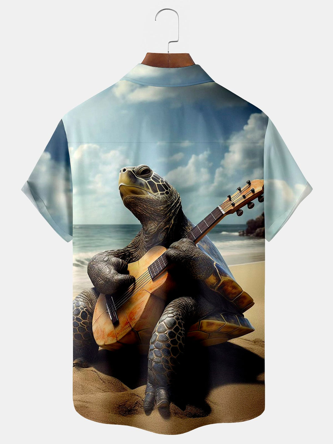 Camisa hawaiana extragrande con bolsillos para hombre, con estampado de tortuga y música de Alohadaddy, tocando la guitarra