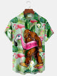 Alohadaddy Flamingo Bigfoot Print Beach Men's Hawaiian Oversized Shirt with Pockets