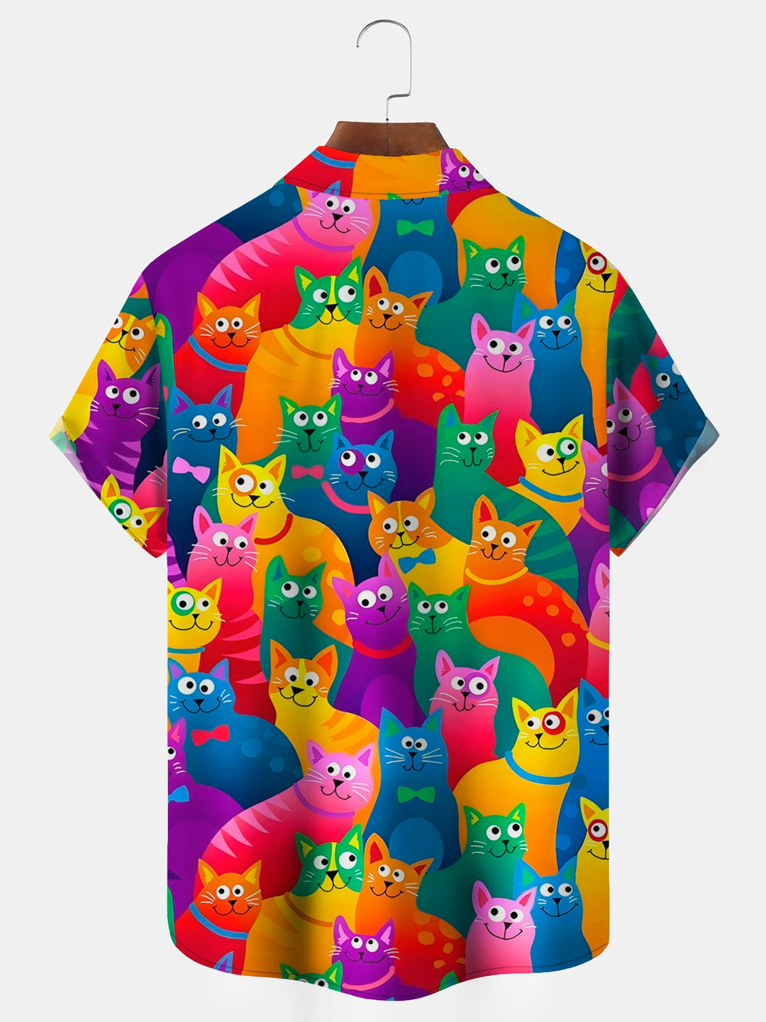 Camisa con bolsillo abotonado y estampado de gato de dibujos animados para hombre de Alohadaddy