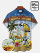 Alohadaddy Beach Vacation Blue Men's Hawaiian Shirts Parrot Stretch Wrinkle Free Seersucker Aloha Pocket Camp Shirts