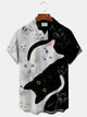 Alohadaddy Cute Black and White Cat Men's Casual Shirt Fun Cartoon Aloha Button Pocket Animal Shirts