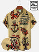 Alohadaddy Vintage Nautical Khaki Men's Hawaiian Shirts Skull Pinupgirl Wrinkle Free Seersucker Easy Care Aloha Pocket Camp Shirts