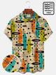 Alohadaddy Vintage Mid-Century Geometric Khaki Men's Shirt Stretch Pocket Camp Shirt Big Tall