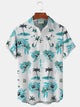 Alohadaddy Hawaiian Coconut Tree Floral Print Men's Button Pocket Short Sleeve Shirt