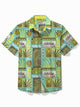 Alohadaddy Beach TIKI Art Men's Hawaiian Shirt Palm Leaf Pocket Button Holiday Shirt Big Tall