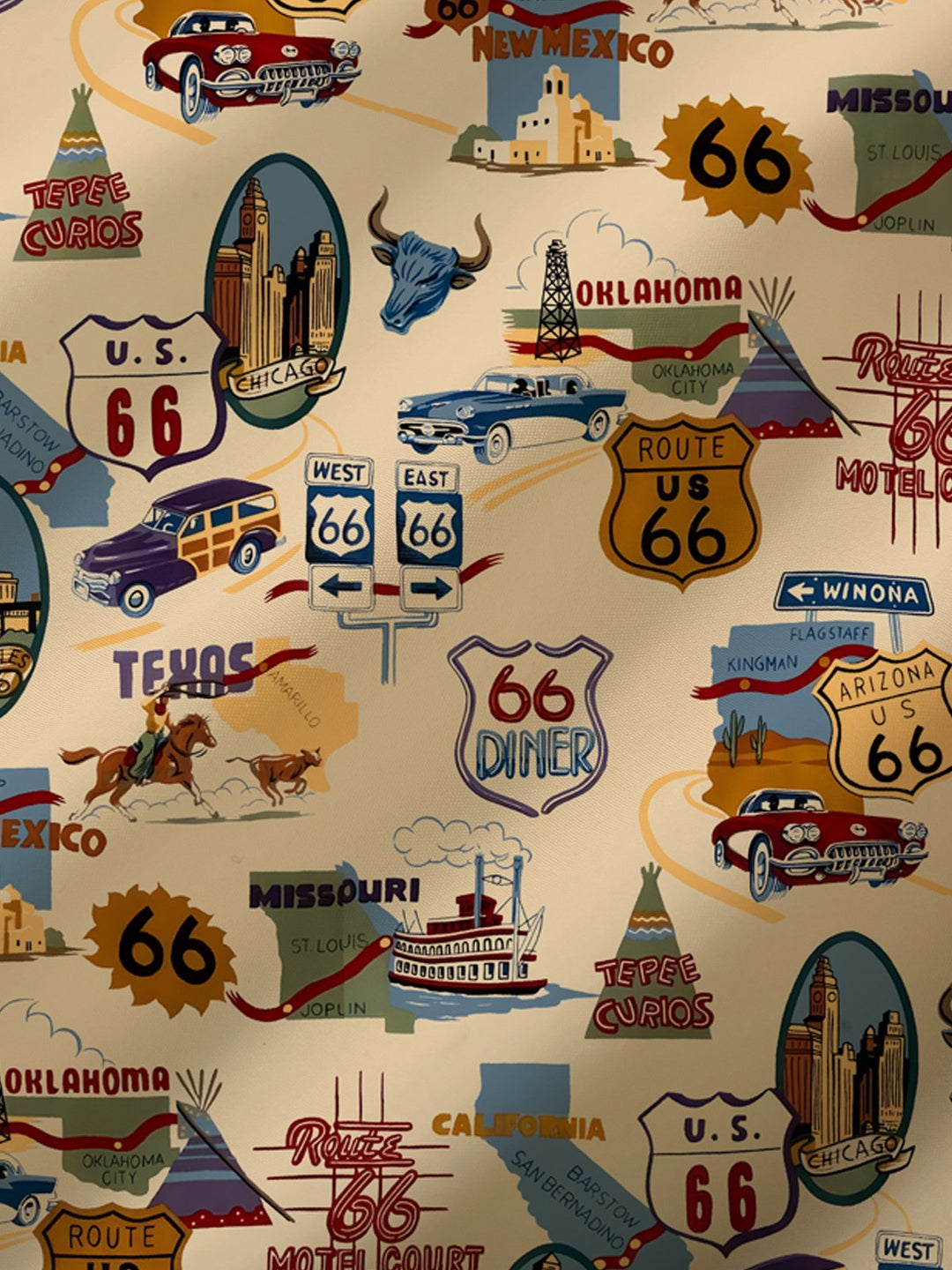 Camisa de manga corta con bolsillo abotonado para hombre con estampado retro de la Ruta 66 de Alohadaddy
