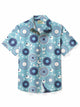 Alohadaddy Retro Mid-Century Geometric Blue Men's Hawaiian Shirt Stretch Camp Button Pocket Shirt Big Tall