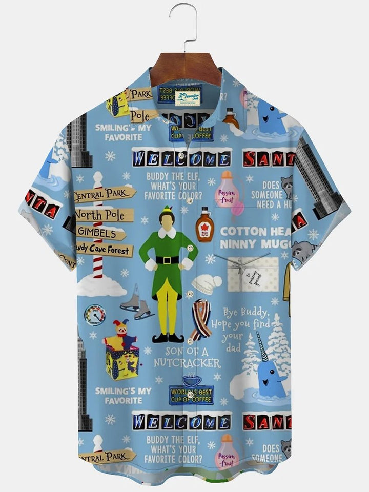 Camisa de manga corta con bolsillo y botones para hombre con estampado divertido de dibujos animados de Halloween de Alohadaddy