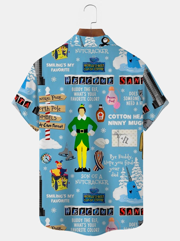 Camisa de manga corta con bolsillo y botones para hombre con estampado divertido de dibujos animados de Halloween de Alohadaddy