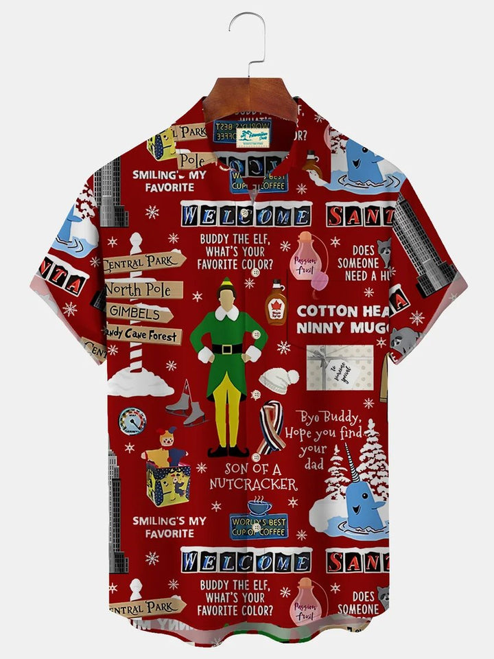 Camisa de manga corta con bolsillo y botones para hombre con estampado divertido de dibujos animados de Halloween de Alohadaddy