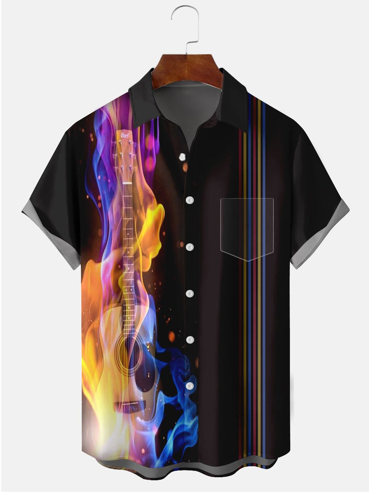 Alohadaddy Black Ombre Guitar Printed Casual Plus Size Shirts