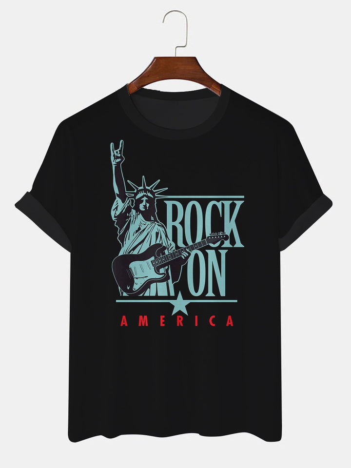 Alohadaddy Rock Letters Statue Of Liberty Printed Casual Short Sleeve T-Shirts