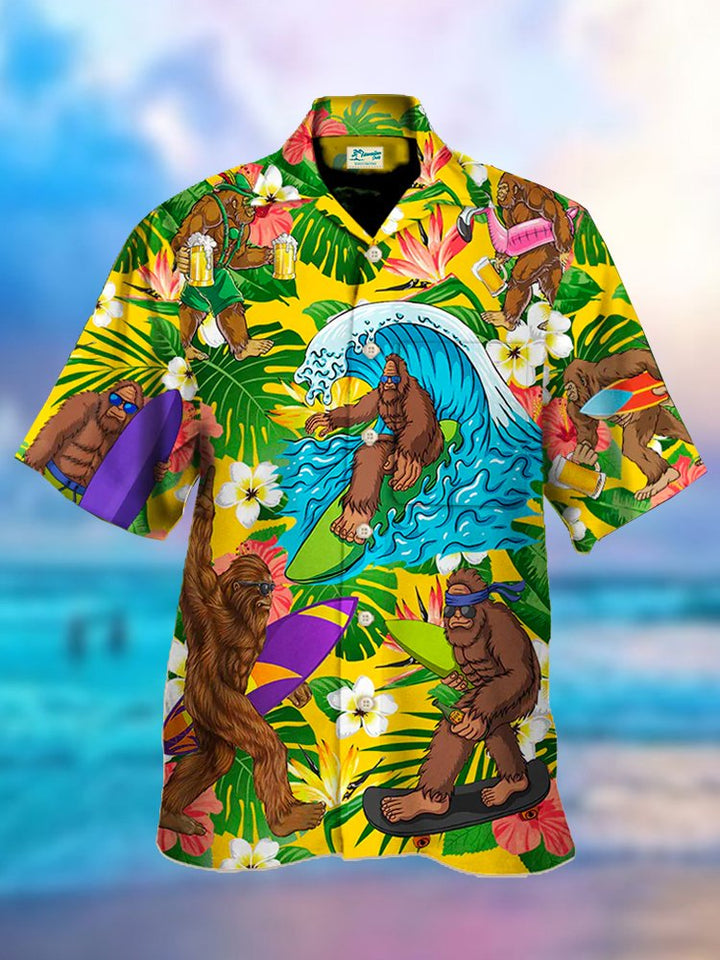 Alohadaddy Camp Collar Bigfoot Surf Print Beach Men&