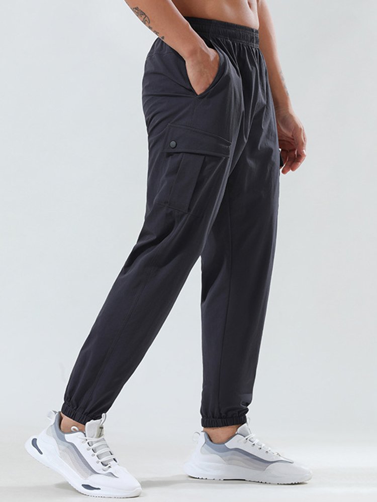 Pantalones de secado rápido para exteriores para hombre, pantalones holgados de tejido elástico con pies de viga, pantalones casuales de fitness