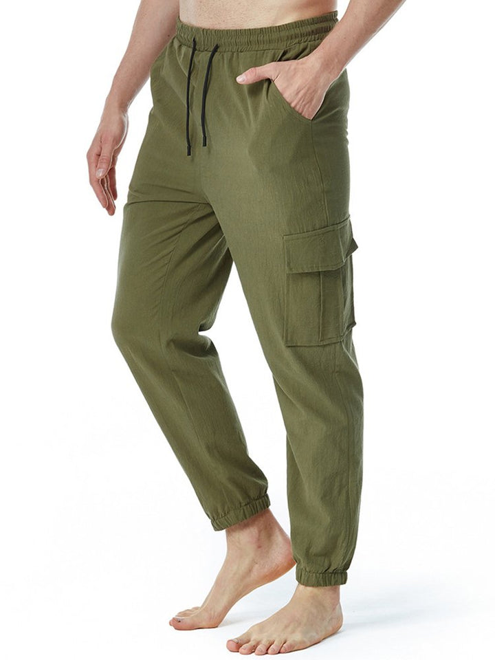 Pantalones de yoga de lino y algodón para hombre, holgados, informales, ligeros, con cintura elástica