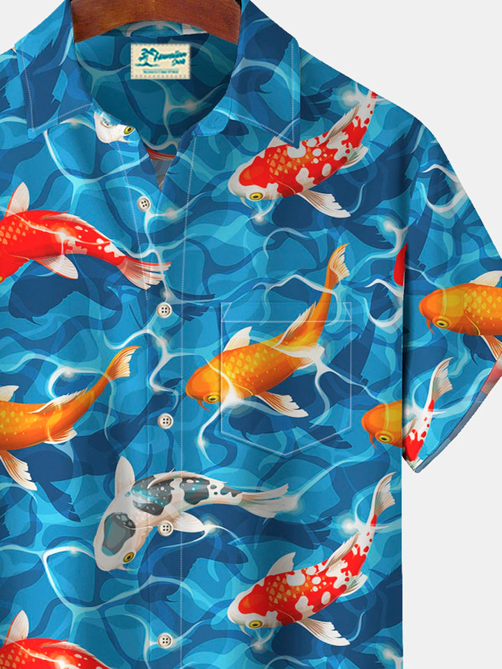 Camisa hawaiana de hombre grande y alto con estampado japonés de playa y piscina de bolsillo Alohadaddy