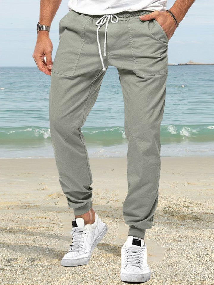 Pantalon décontracté à cordon de serrage de couleur unie pour hommes