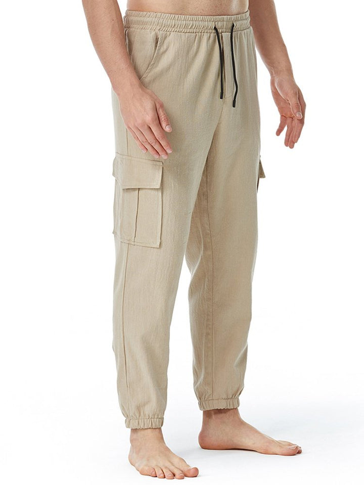 Pantalones de yoga de lino y algodón para hombre, holgados, informales, ligeros, con cintura elástica