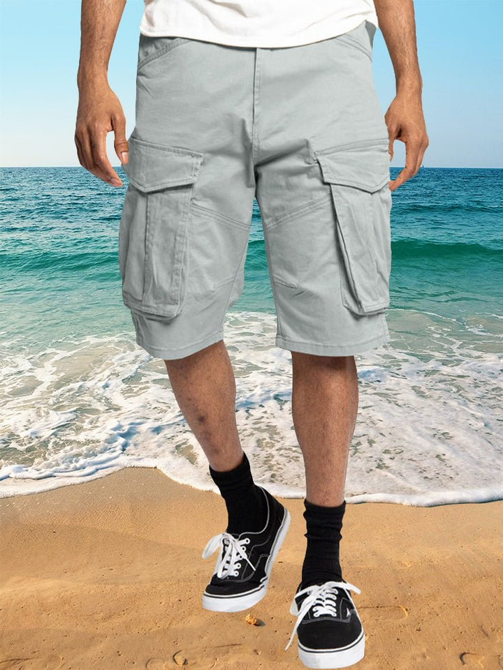 Pantalones cortos cargo de sarga de algodón de primera calidad para hombre, informales, de talla grande, básicos y altos