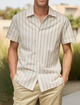 Alohadaddy Vintage Khaki Stripe Men's Shirt Easy Care Camp Shirt Big Tall