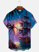 Alohadaddy Nautical Pirate Ship Print Men's Button Pocket Short Sleeve Shirt