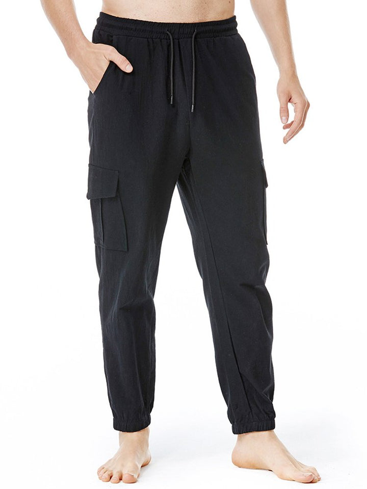 Pantalones de yoga de lino y algodón para hombre, holgados, informales, ligeros, con cintura elástica