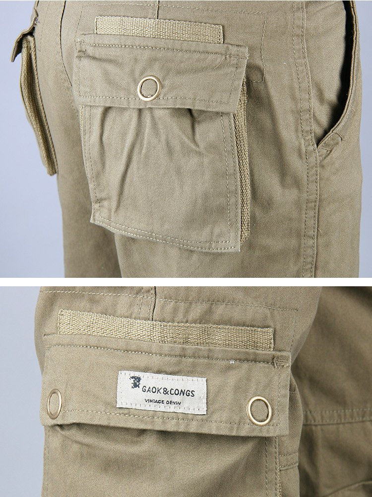 Pantalones cargo de algodón para hombre, holgados, con múltiples bolsillos, para uso informal, tallas grandes y altas, para senderismo