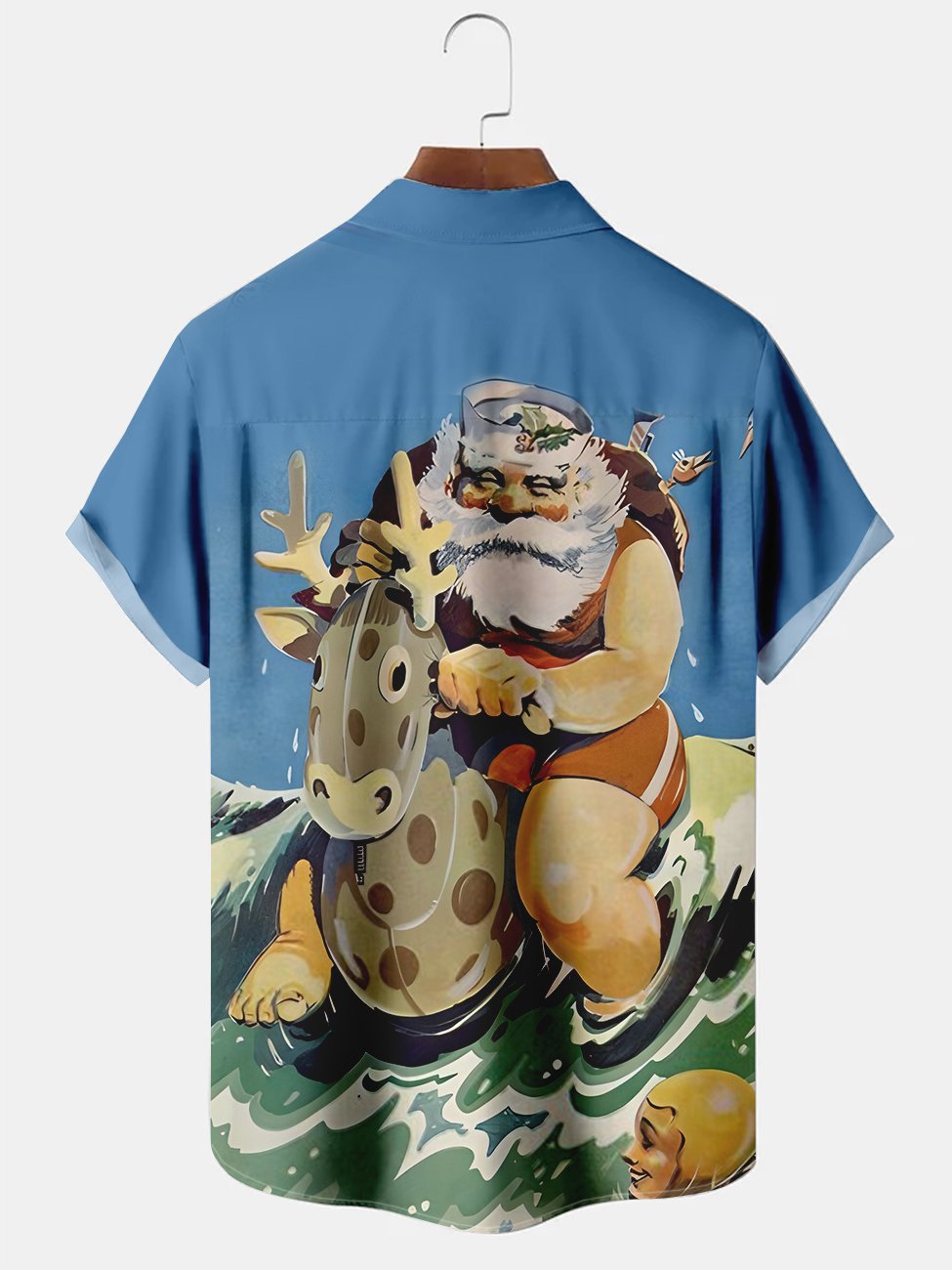 Alohadaddy Vintage Christmas Santa Claus Surfing Printed Casual Plus Size Shirts