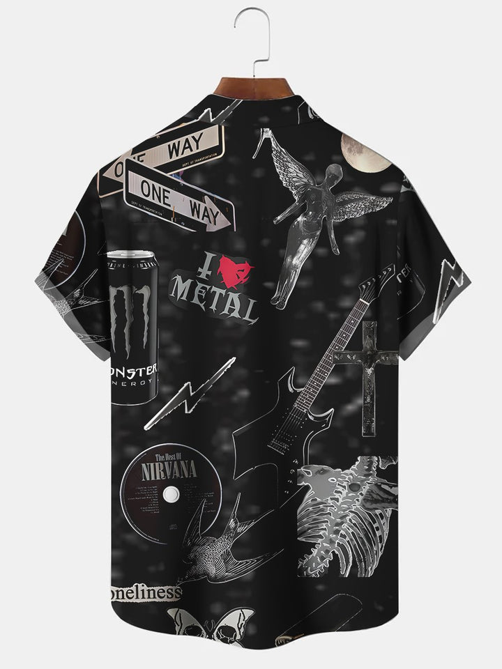 Alohadaddy Rock Music Instrument Printed Casual Plus Size Shirts
