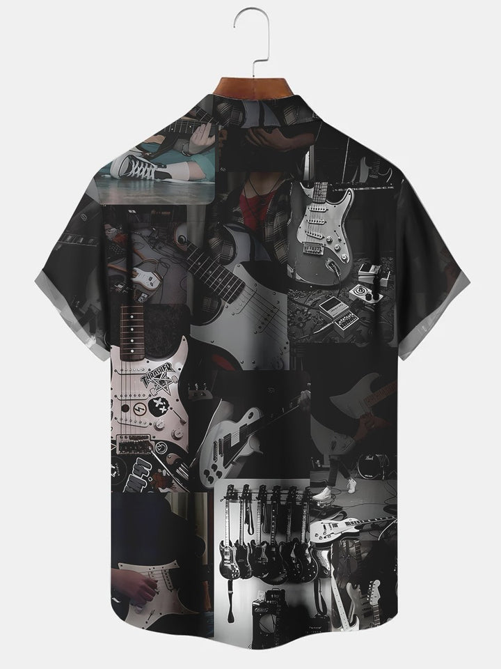 Alohadaddy Rock Music Instrument Printed Casual Plus Size Shirts