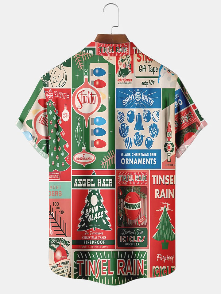 Alohadaddy Vintage Christmas Illustration Printed Casual Plus Size Shirts
