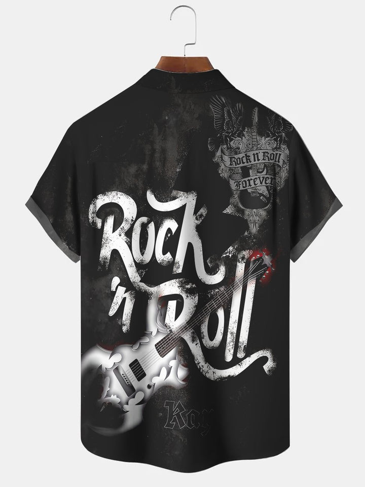 Alohadaddy Vintage Rock Music Instrument Printed Casual Plus Size Shirts