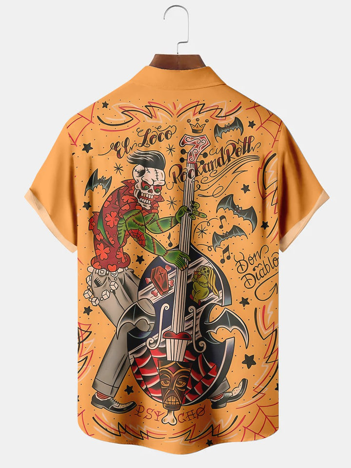 Alohadaddy Rock Music Instrument Skull Illustration Casual Plus Size Shirts