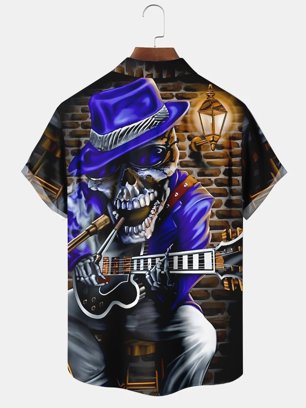 Camisas casuales de talla grande con estampado de guitarra y calavera de rock de Alohadaddy