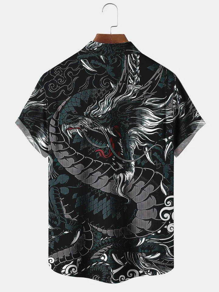 Alohadaddy Eastern Dragon Illustration Printed Casual Plus Size Shirts