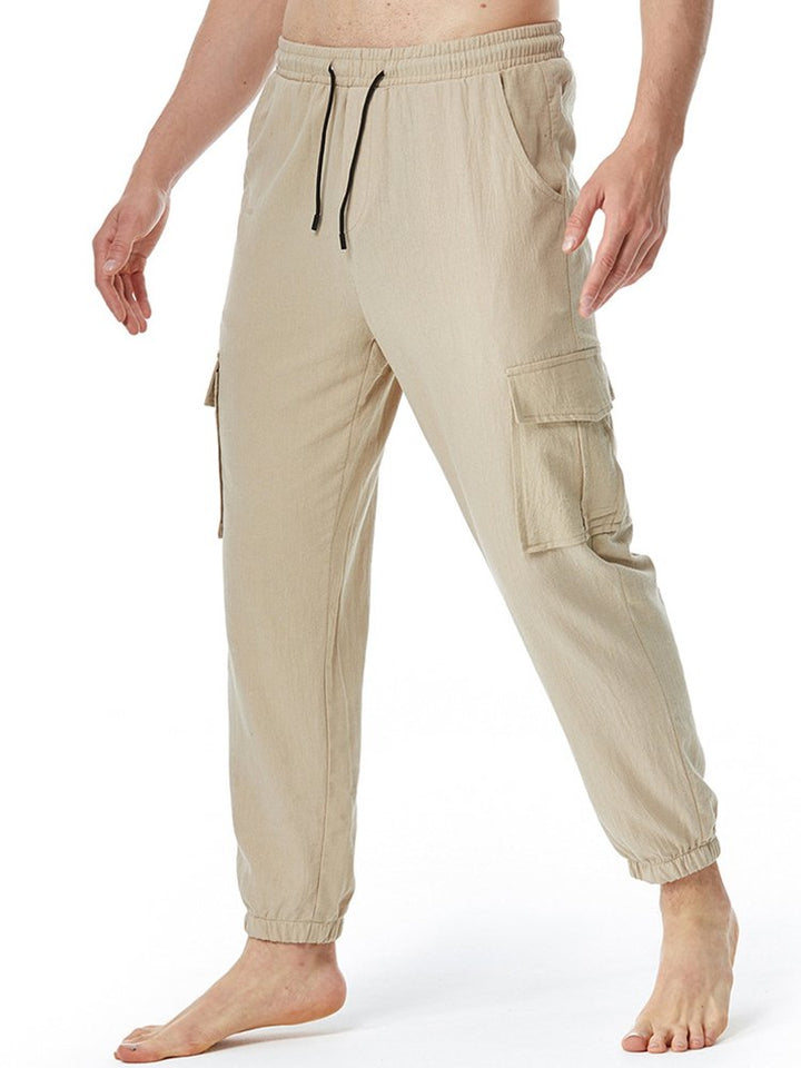 Pantalones de yoga de lino y algodón para hombre, holgados, informales, ligeros, con cintura elástica