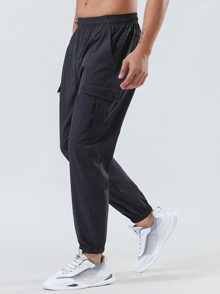 Pantalones de secado rápido para exteriores para hombre, pantalones holgados de tejido elástico con pies de viga, pantalones casuales de fitness