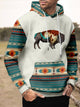 Alohadaddy Men's Aztec Native American Bison Print Vintage Drawstring Hoodies