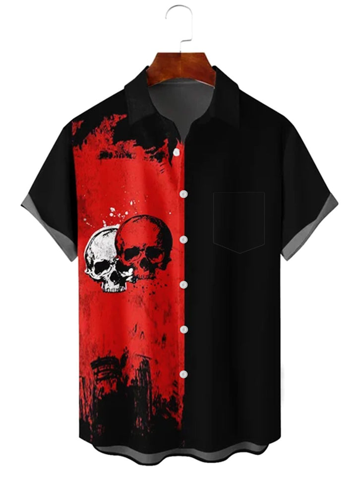 Alohadaddy Red Skull Contrast Colour Cotton-Blend Casual Plus Size Shirts