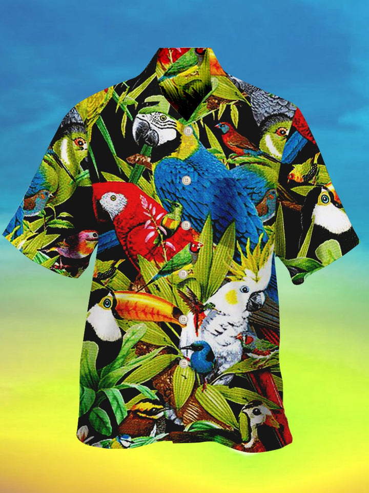 Camisas casuales de talla grande con estampado de loros hawaianos de Alohadaddy