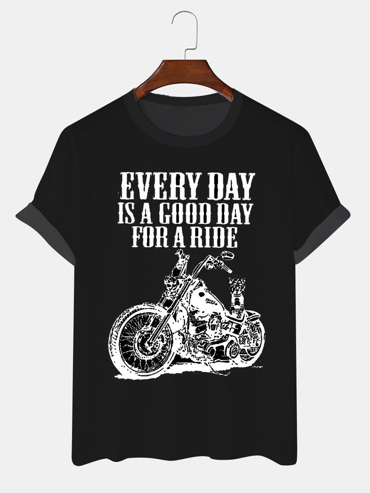 Alohadaddy Motorcycle Letters Printed Casual Short Sleeve T-Shirts