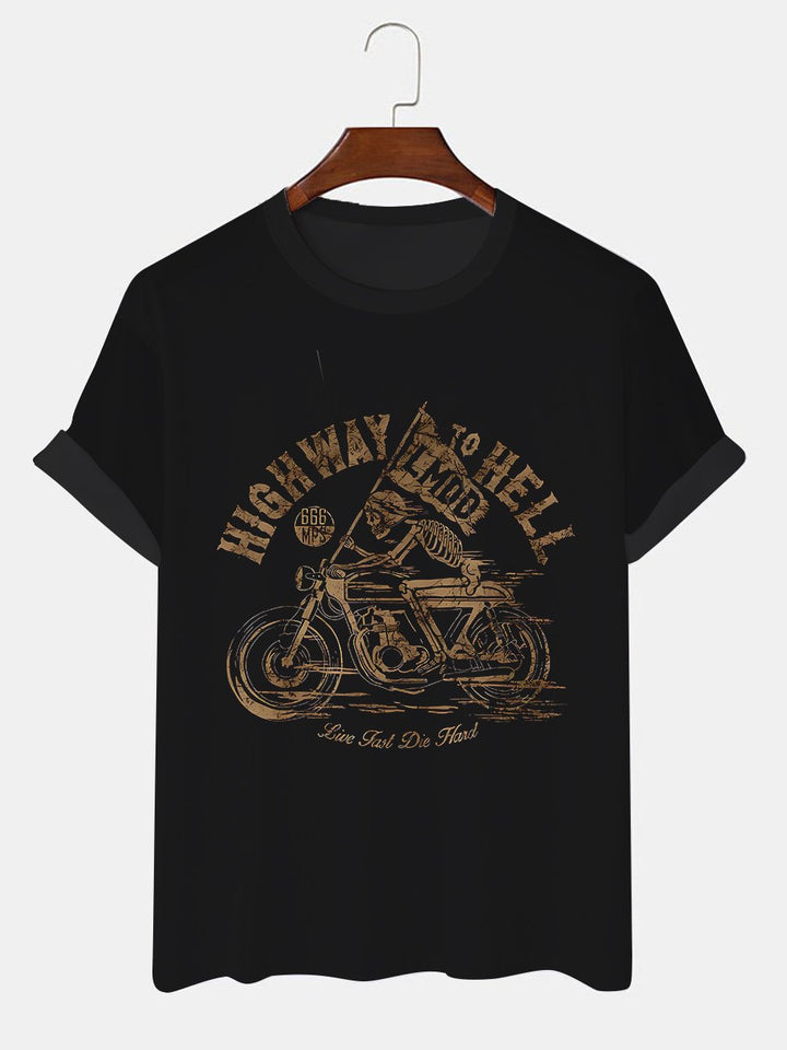 Alohadaddy Vintage Motorcycle Skull Printed Casual Short Sleeve T-Shirts
