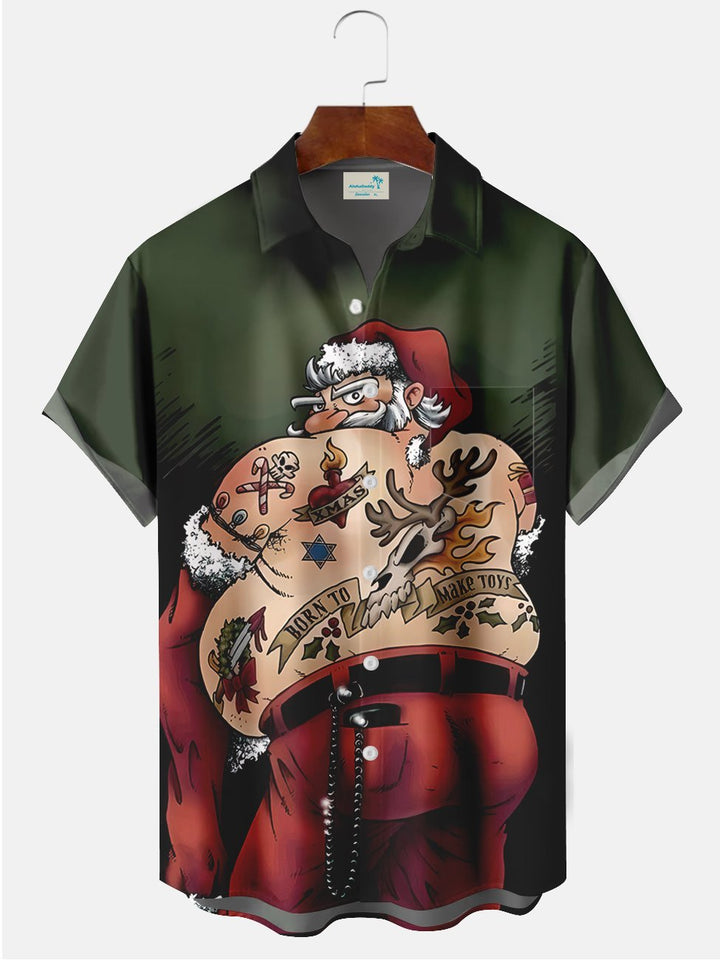 Alohadaddy Christmas Santa Claus Printed Casual Plus Size Shirts