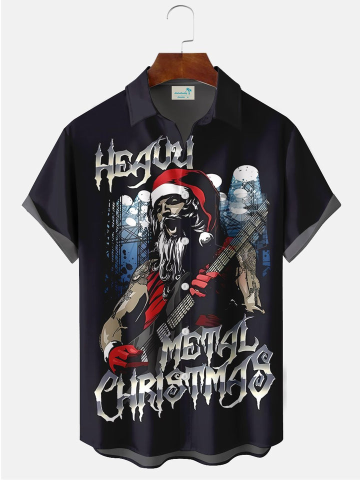 Camisas casuales de talla grande con estampado de banda de rock navideña de Alohadaddy