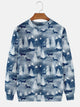 Alohadaddy Christmas Blue Pine Tree Pattern Casual Long Sleeve Crew Neck Sweatshirt