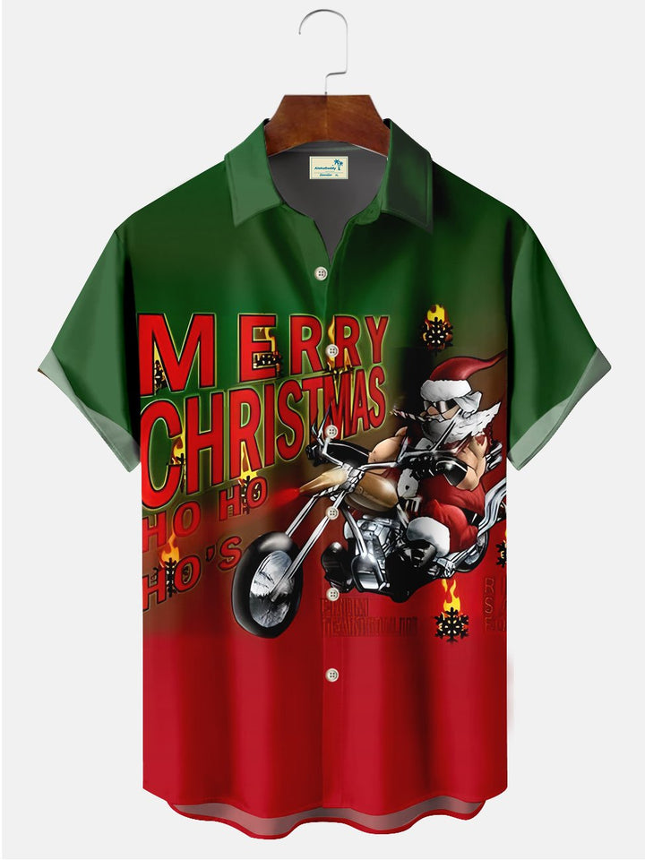 Alohadaddy Christmas Santa Claus Motorcycle Ombre Illustration Casual Plus Size Shirts