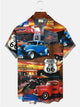 Alohadaddy  Mens U.S. Route 66 Print Casual Breathable Chest Pocket Short Sleeve Hawaiian Shirts
