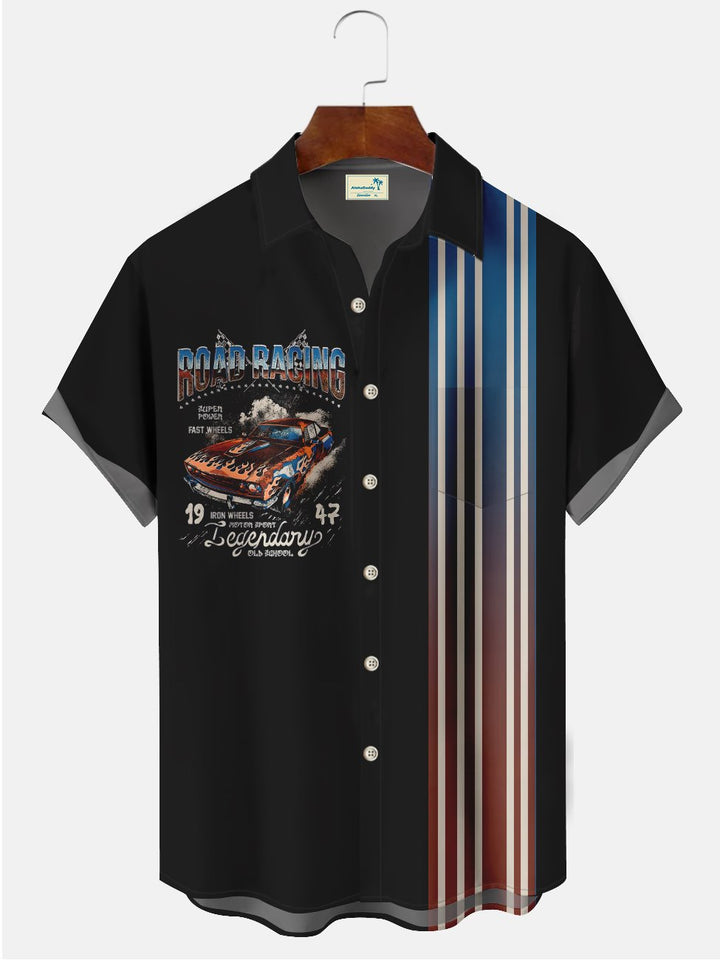 Alohadaddy Vintage Car Printed Bowling Casual Plus Size Shirts