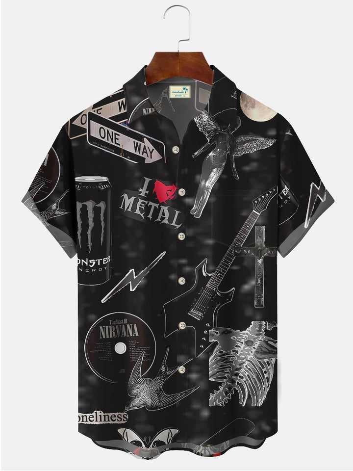 Alohadaddy Rock Music Instrument Printed Casual Plus Size Shirts