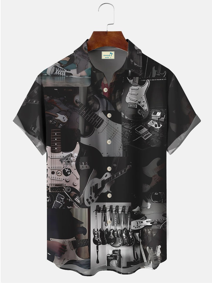 Alohadaddy Rock Music Instrument Printed Casual Plus Size Shirts